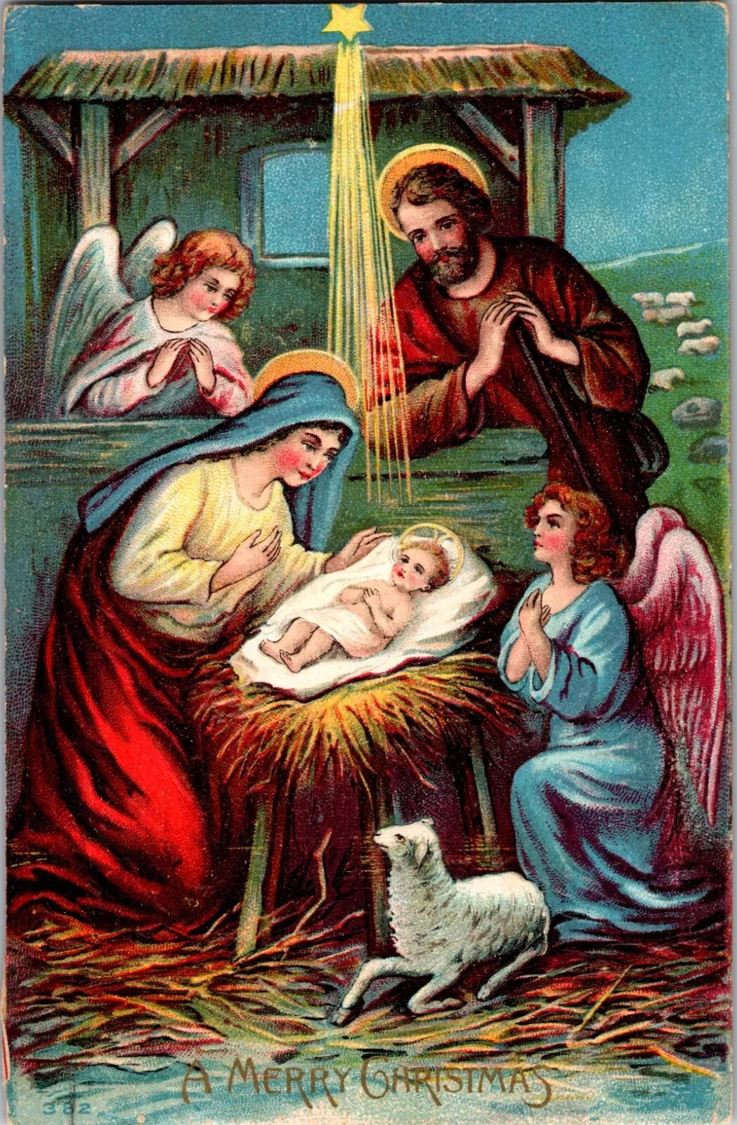 1913 Antique Christmas Postcard, Handwritten Message, U.S. 1 Cent Stamp