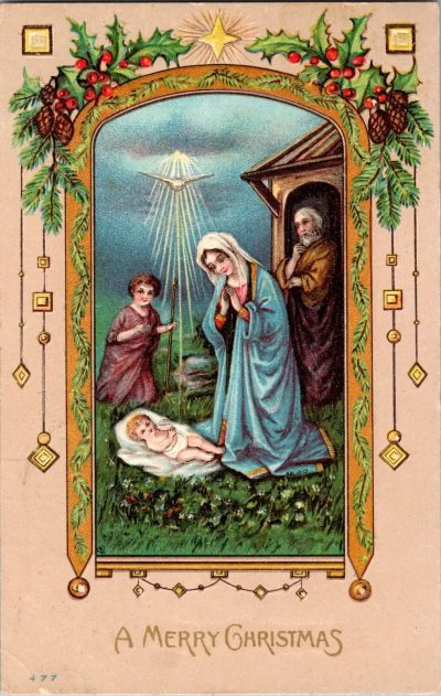 1917 Antique Christmas Postcard, posted with handwritten message and 2-cent USA stamp
