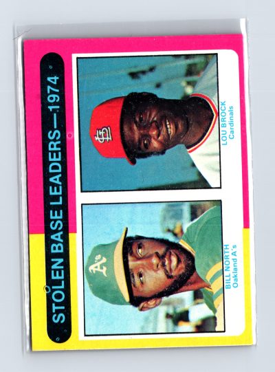 1975 Topps Baseball #309 Stolen Base Leaders '74 Lou Brock / Billy North
