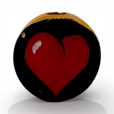 Vintage 1970s-1980s Hand-Painted Wooden Heart Smoke Stone