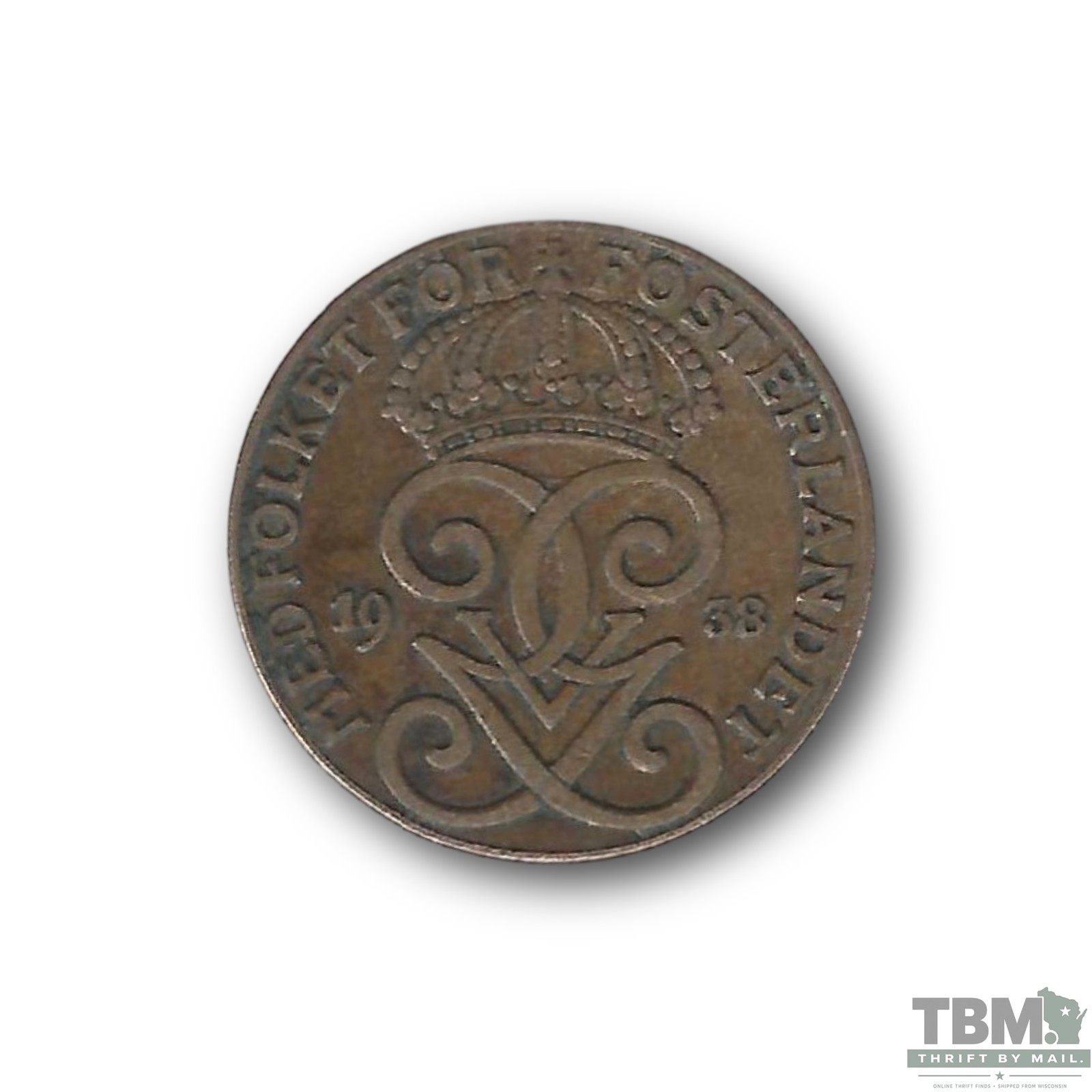 1948 Sweden 2 Öre Bronze Coin