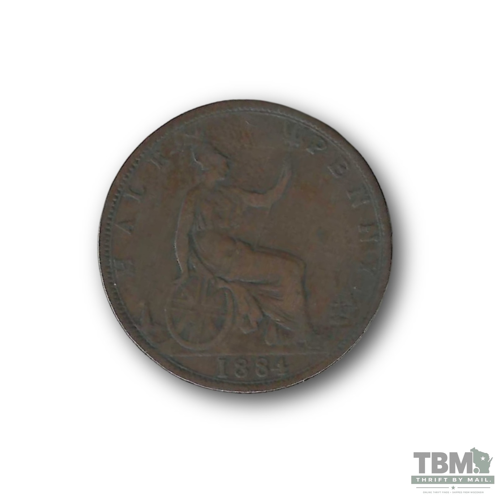 1884 United Kingdom 1 Farthing Bronze Coin Fine - Image 2