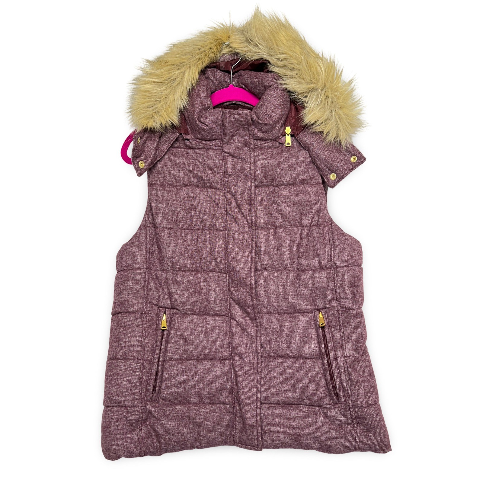 Banana Republic Women’s Medium Burgundy Faux Fur Hood Puffer Vest