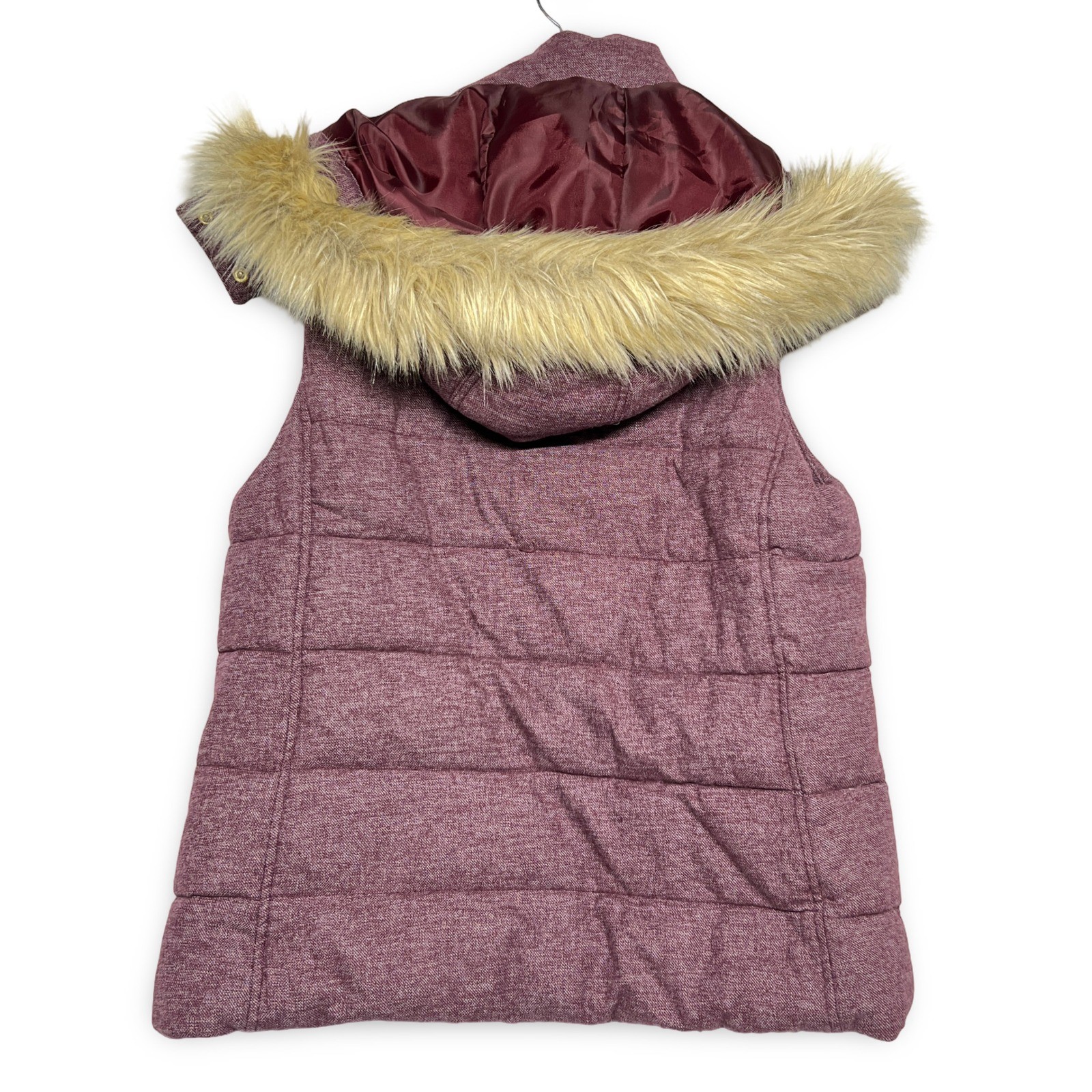 Banana Republic Women’s Medium Burgundy Faux Fur Hood Puffer Vest - Image 2
