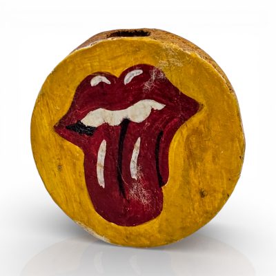 Vintage 70s Hand-Painted Rolling Stones Wood Smoke Stone from Japan