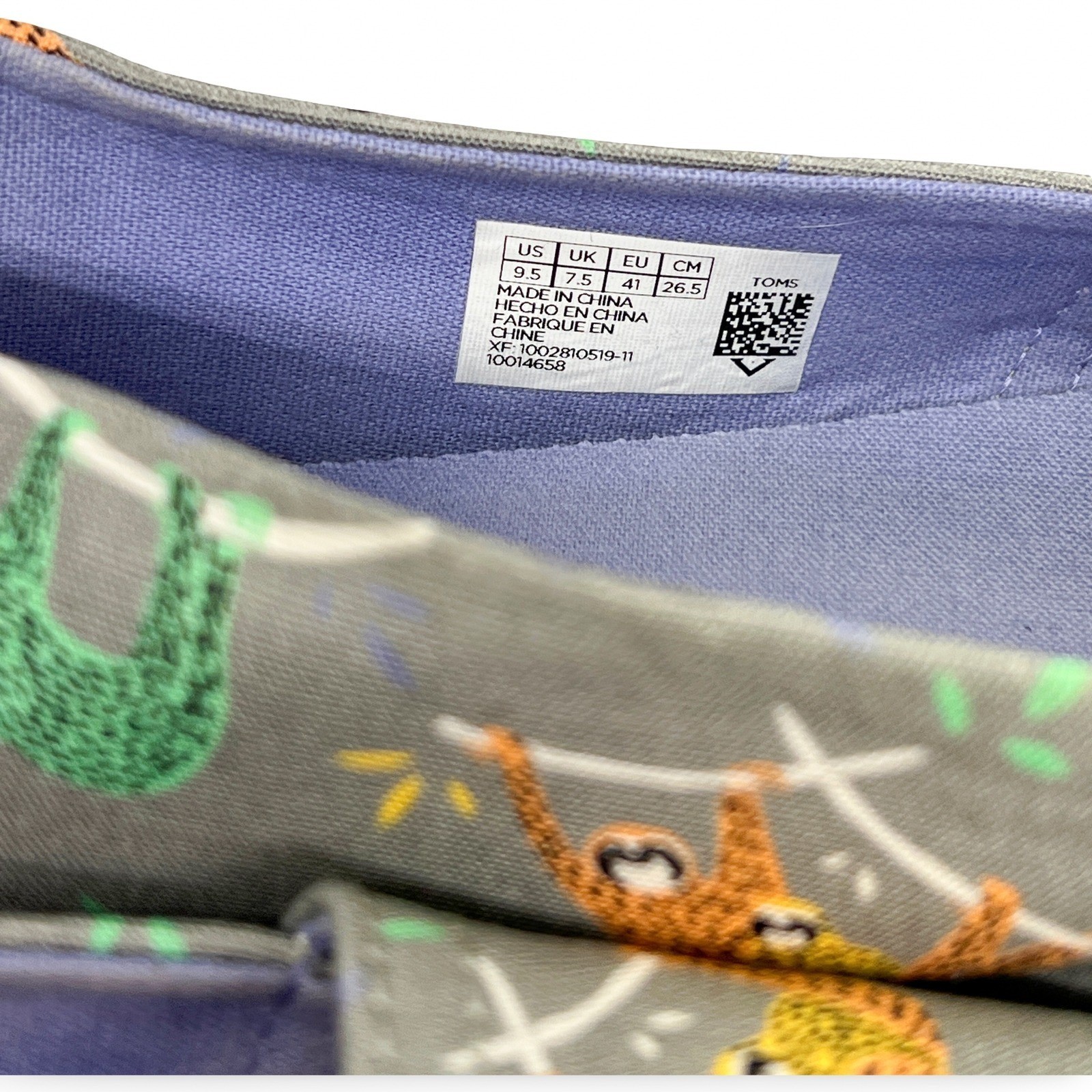 TOMS Alpargata Sloth Print Slip-On Shoes Women’s 9.5 Gray - Image 6