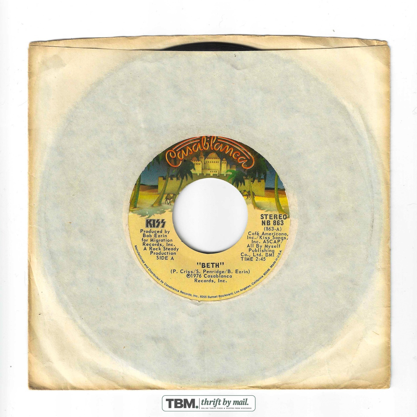 KISS Beth / Detroit Rock City 7" 45 RPM Single Vinyl 1976