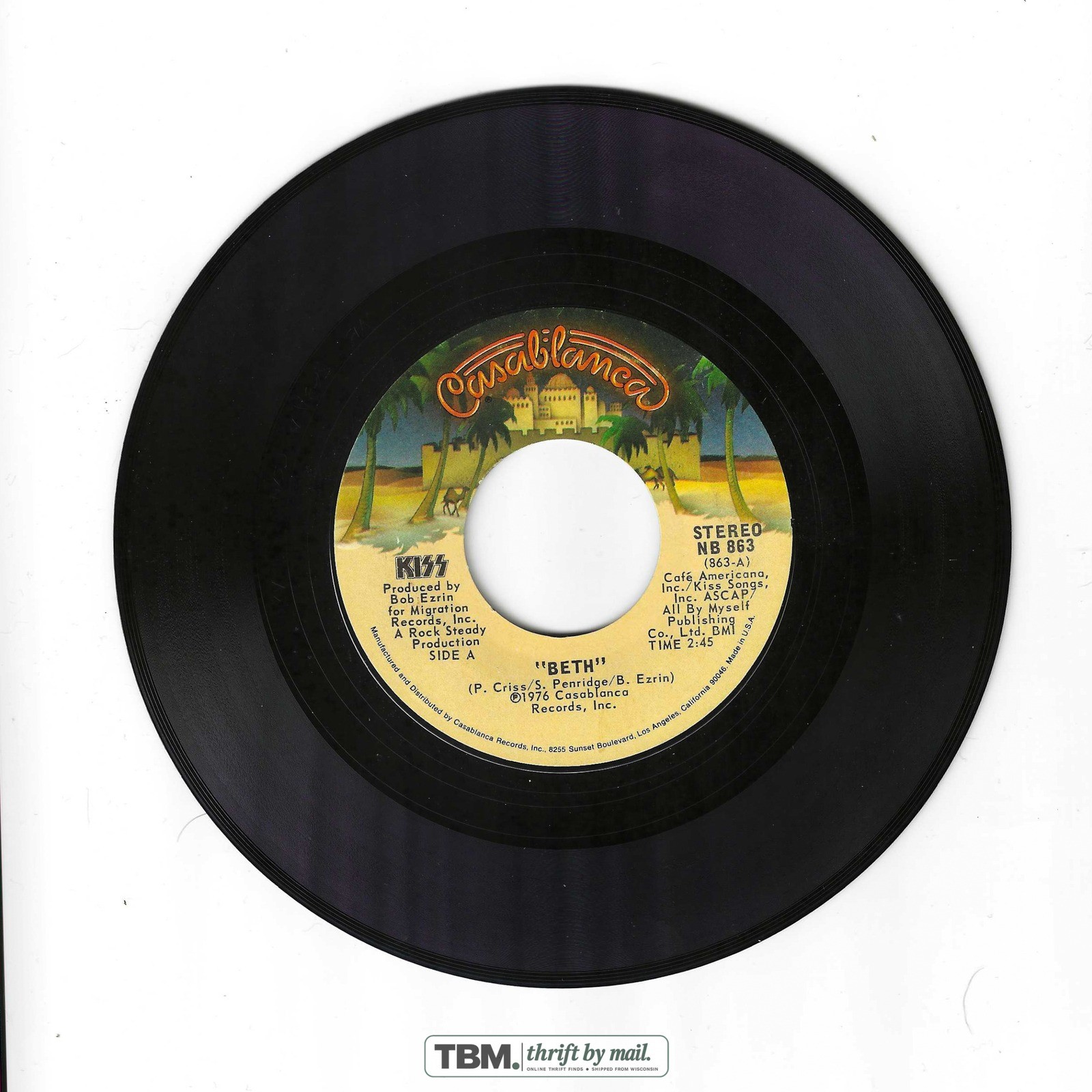 KISS Beth / Detroit Rock City 7" 45 RPM Single Vinyl 1976 - Image 2
