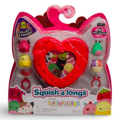Squishmallows Squish-a-longs Series 2 Mini Figures Set with Red Heart Case, 8 Pieces