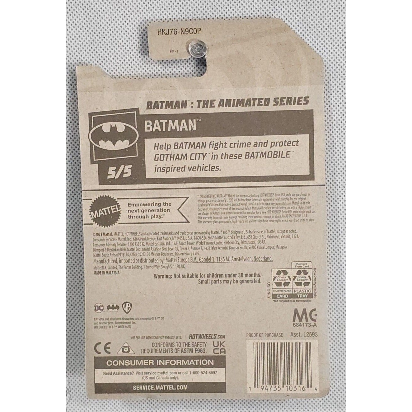 Hot Wheels 2023 HW Batman Series 5/5 Gold Batman: The Animated Series Diecast Car - Image 2