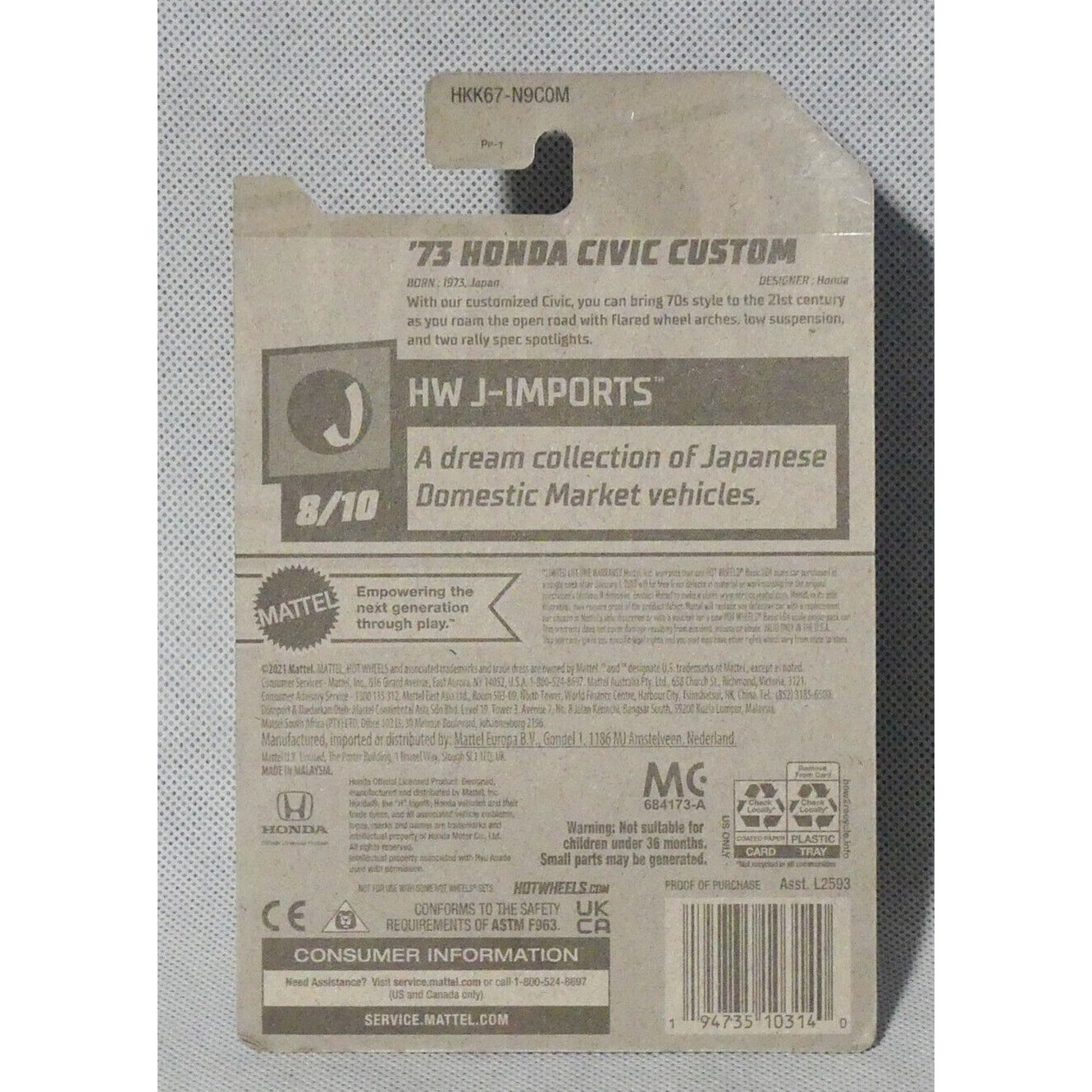 Hot Wheels '73 Honda Civic Custom Orange 2023 HW J-Imports #117 Unopened - Image 2