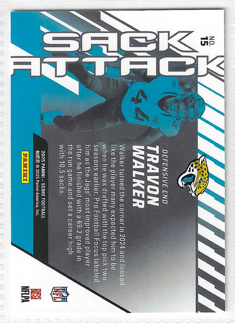 2025 Score Sack Attack Tavon Walker #15 Jacksonville Jaguars Football Trading Card - Image 2