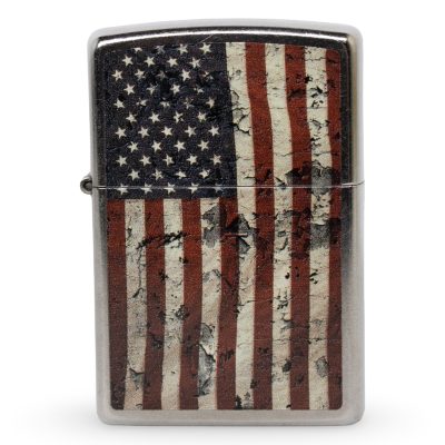 Zippo Aged American Flag Street Chrome Windproof Lighter