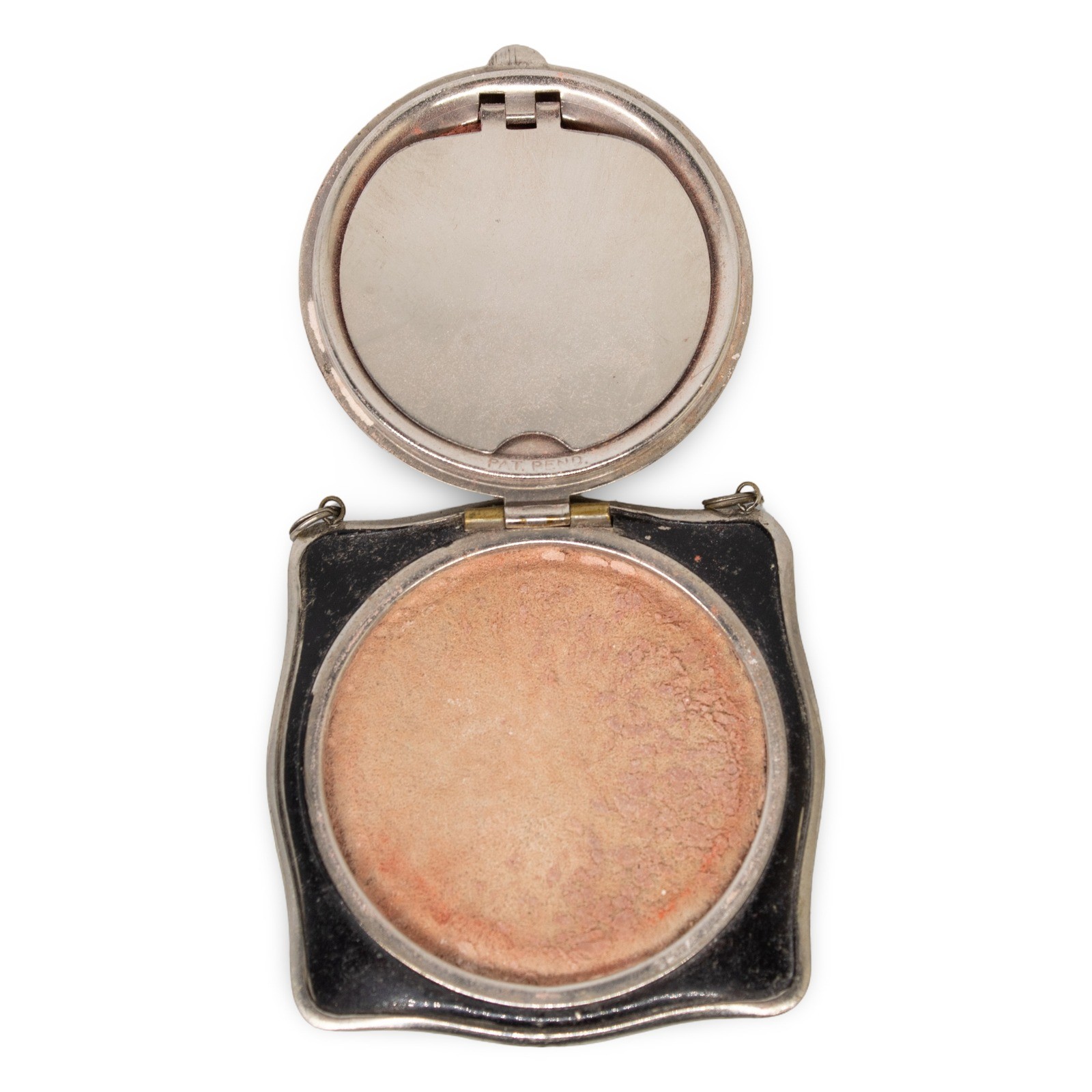 Antique Art Deco Guilloche Enamel Floral Makeup Compact, Black/White, 2 in - Image 3