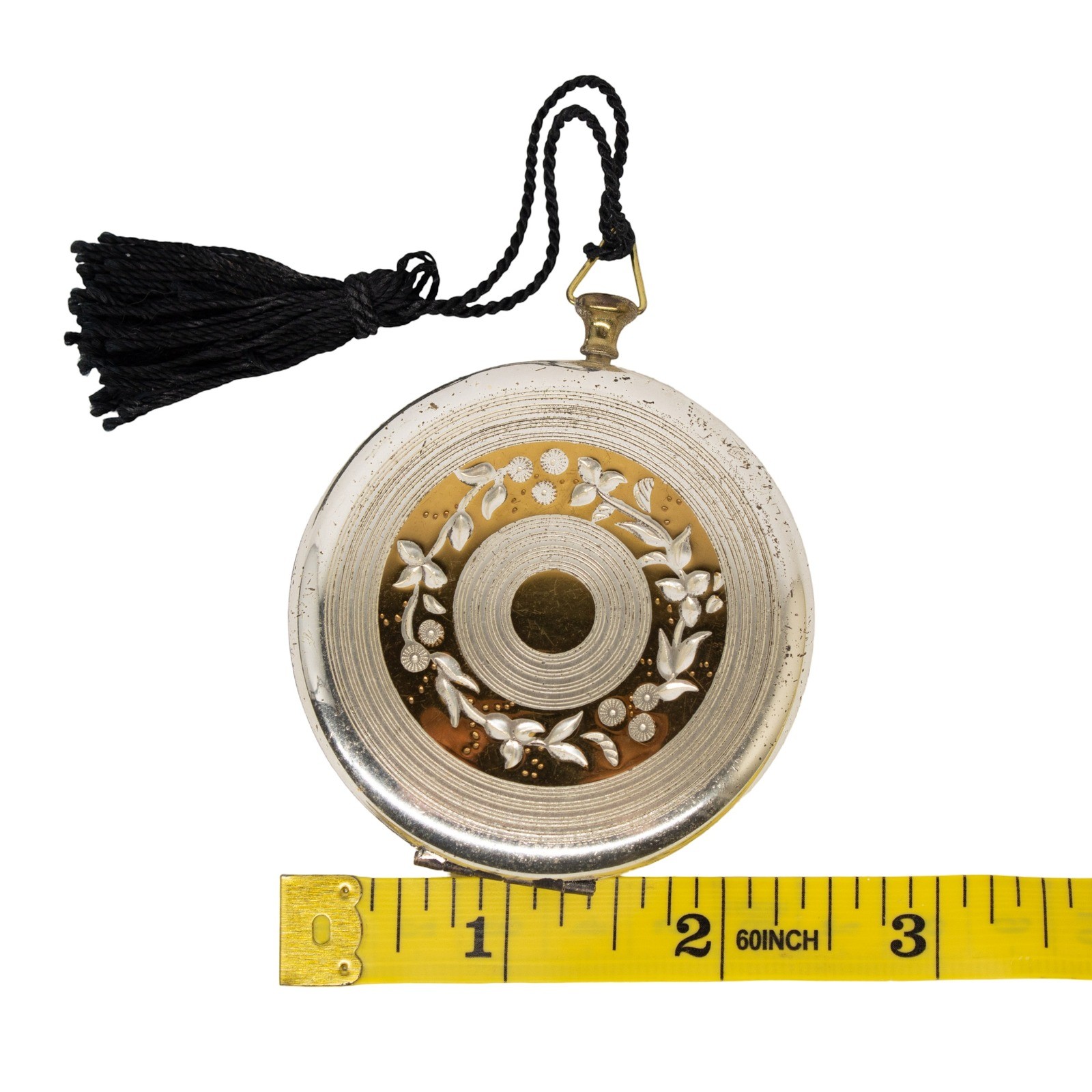 Vintage Zell Fifth Avenue Pocket Watch Style Powder Compact with Tassel, 2.5 in, USA - Image 6