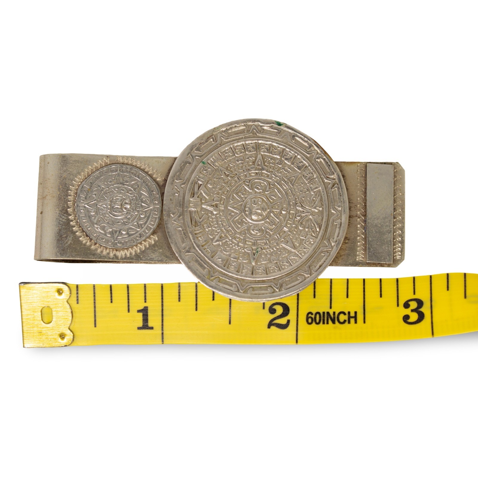 Vintage Mexico Sterling Silver 925 Aztec Calendar Money Clip Eagle Mark 1 - Image 4