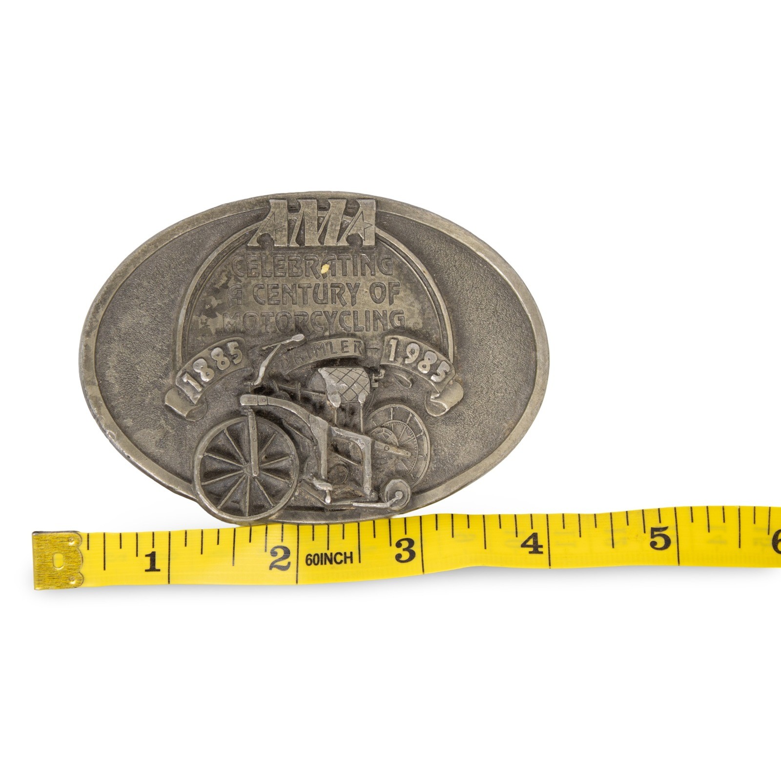 Vintage 1985 AMA Celebrating a Century of Motorcycling Daimler Brass Belt Buckle - Image 2
