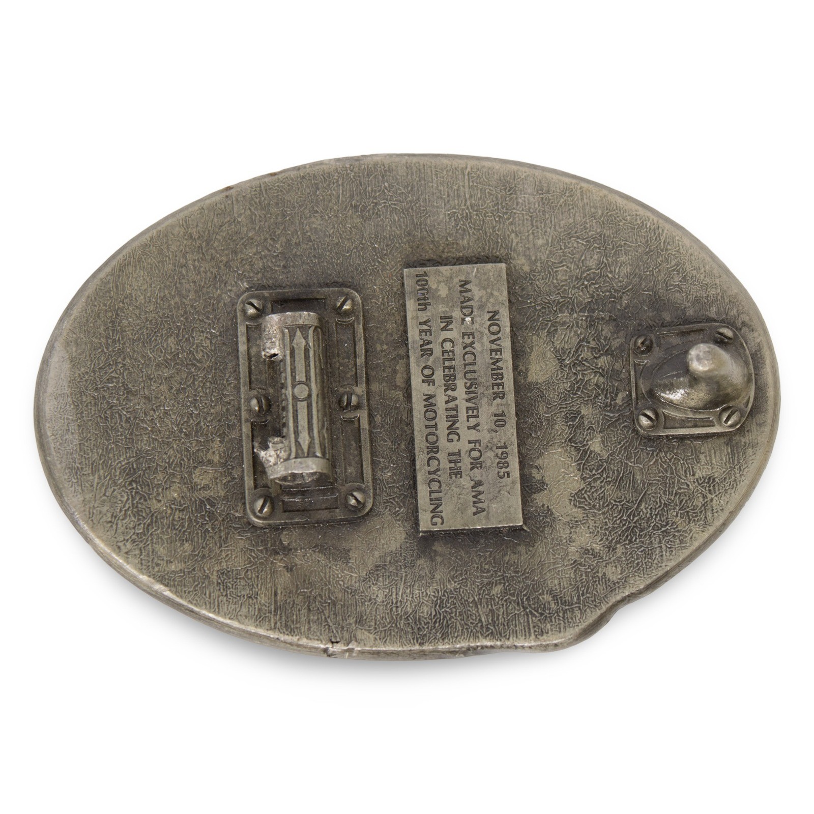 Vintage 1985 AMA Celebrating a Century of Motorcycling Daimler Brass Belt Buckle - Image 3