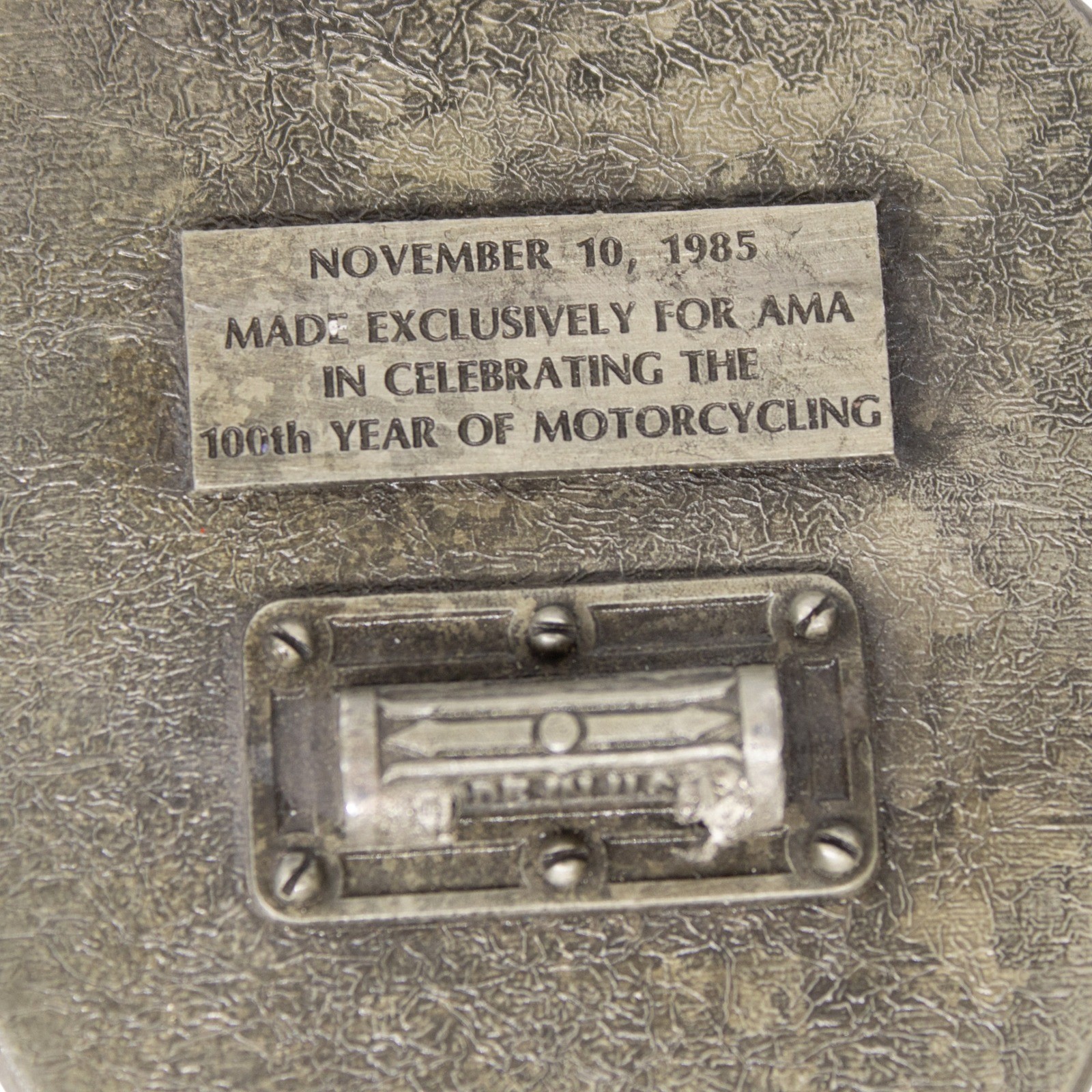 Vintage 1985 AMA Celebrating a Century of Motorcycling Daimler Brass Belt Buckle - Image 4