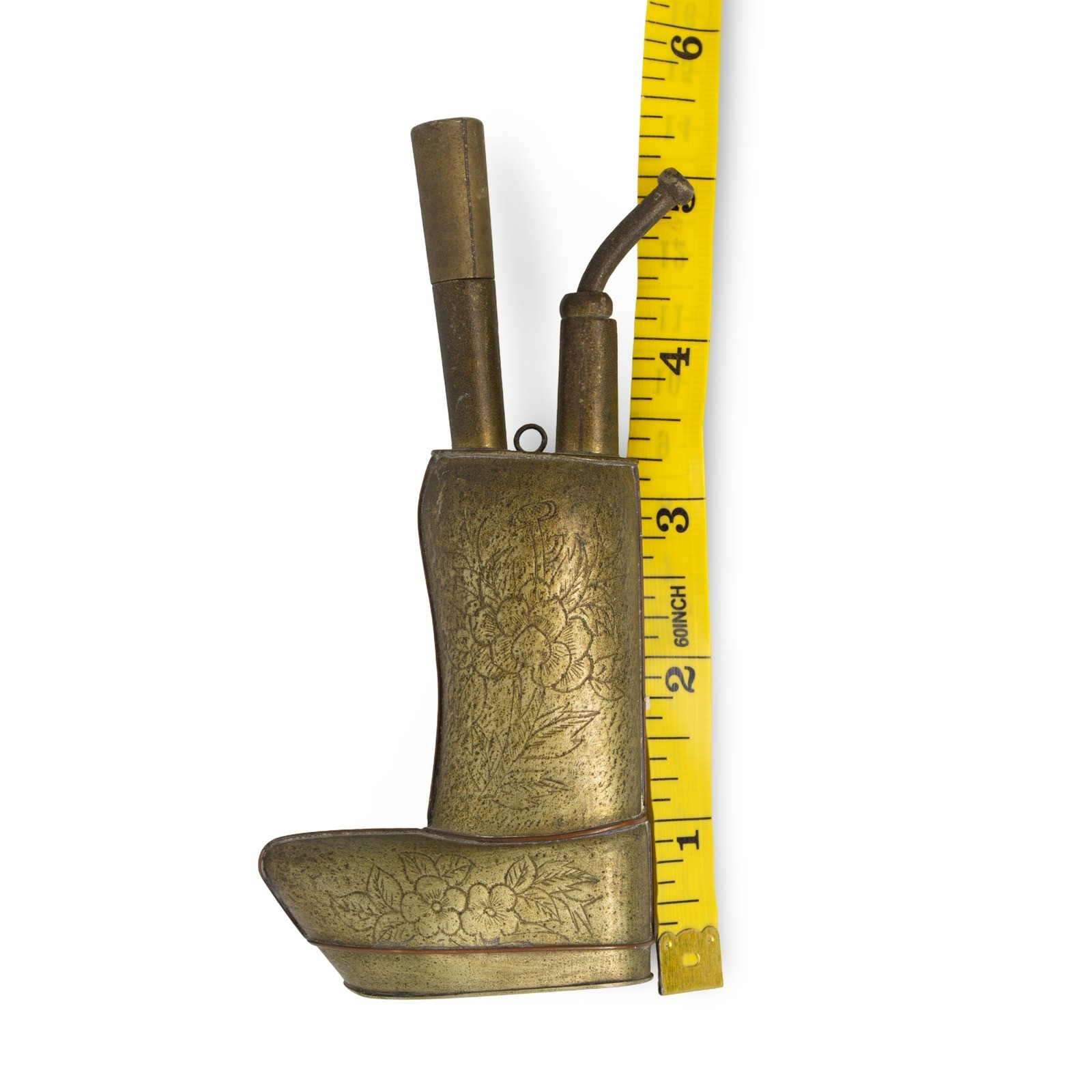 Antique Chinese Brass Boot-Shape Water Tobacco Pipe, Late Qing Dynasty - Image 4