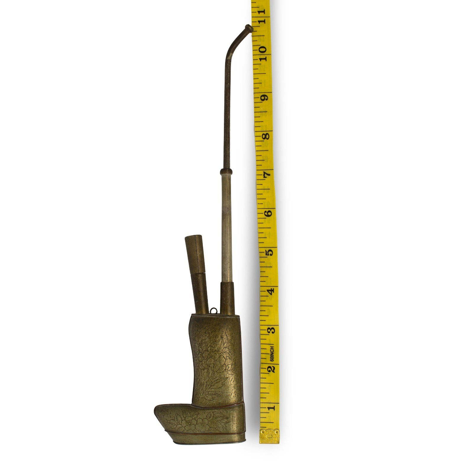 Antique Chinese Brass Boot-Shape Water Tobacco Pipe, Late Qing Dynasty - Image 5