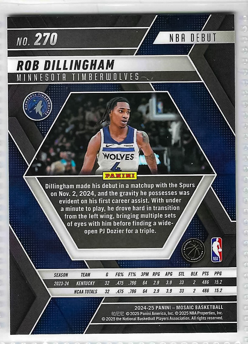 2024-25 Panini Mosaic NBA Debut Rob Dillingham #270 Rookie Card - Image 2