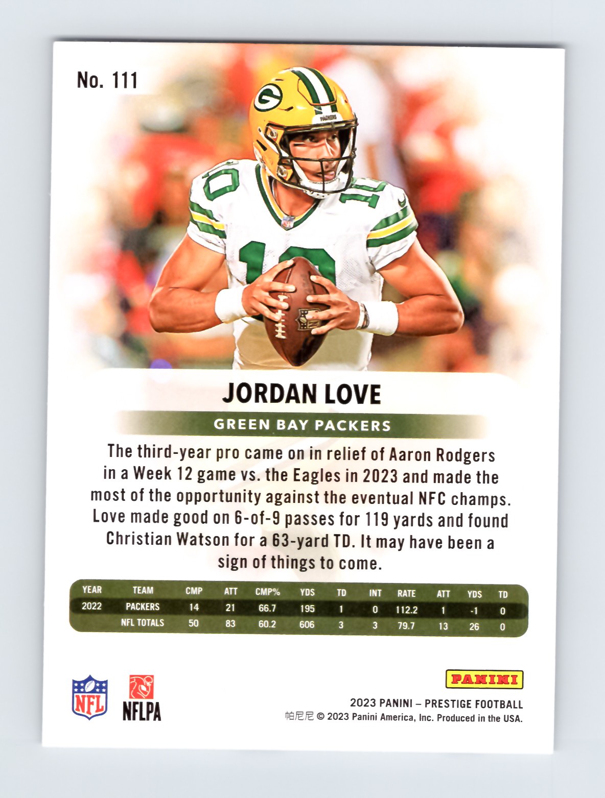 2023 Panini Prestige #111 Jordan Love Green Bay Packers Football Card - Image 2
