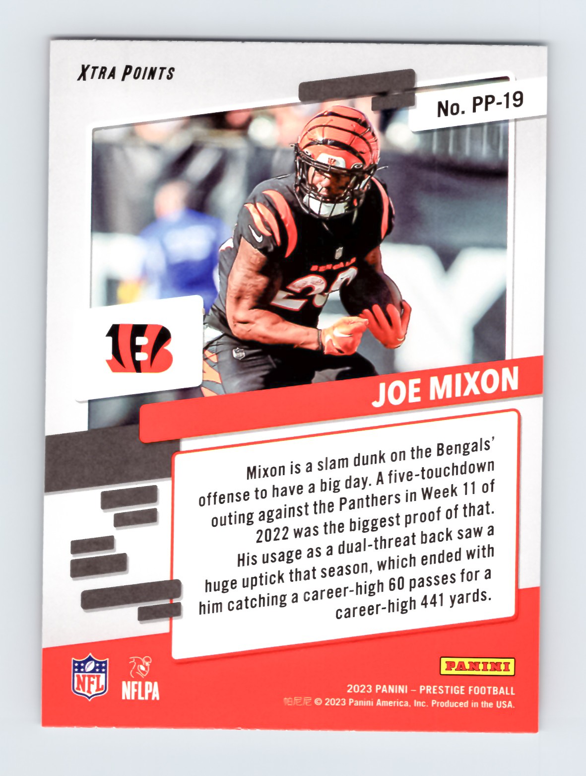 Joe Mixon 2023 Panini Prestige Prestigious Pros #PP-19 Cincinnati Bengals Football Card - Image 2