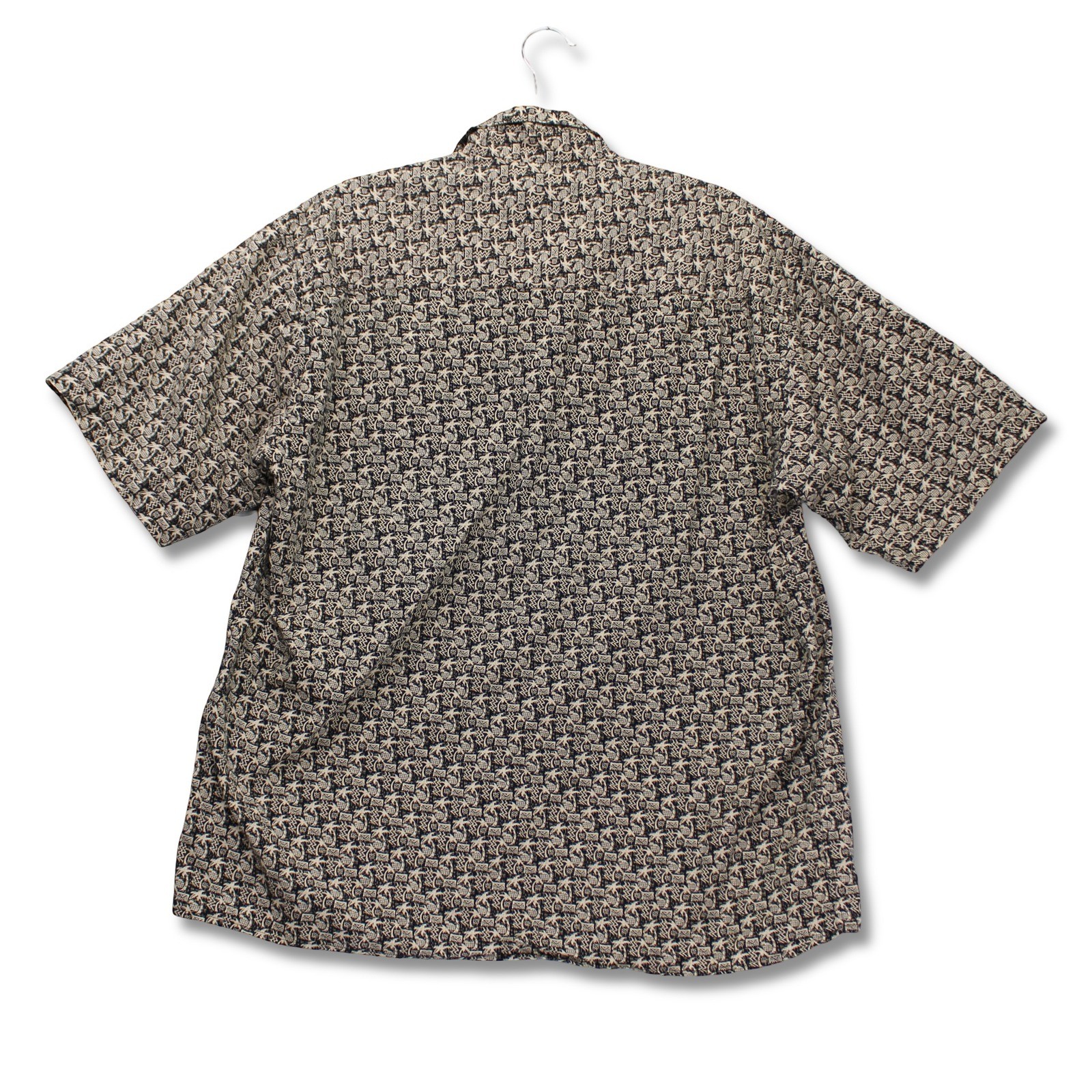Consensus Sportswear Vintage Mens Large Short Sleeve Button Up Shirt Black Tan Cotton Made in Korea - Image 2