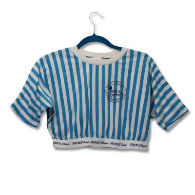 Vintage Beverly Hills Blues Striped Crop Top Womens Large Blue White Excellent