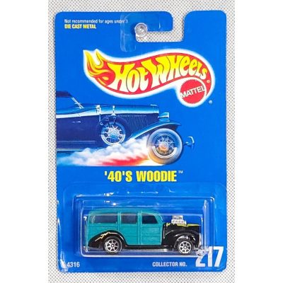 Hot Wheels 1991 '40s Woodie Diecast Car #217 Teal/Black Carded