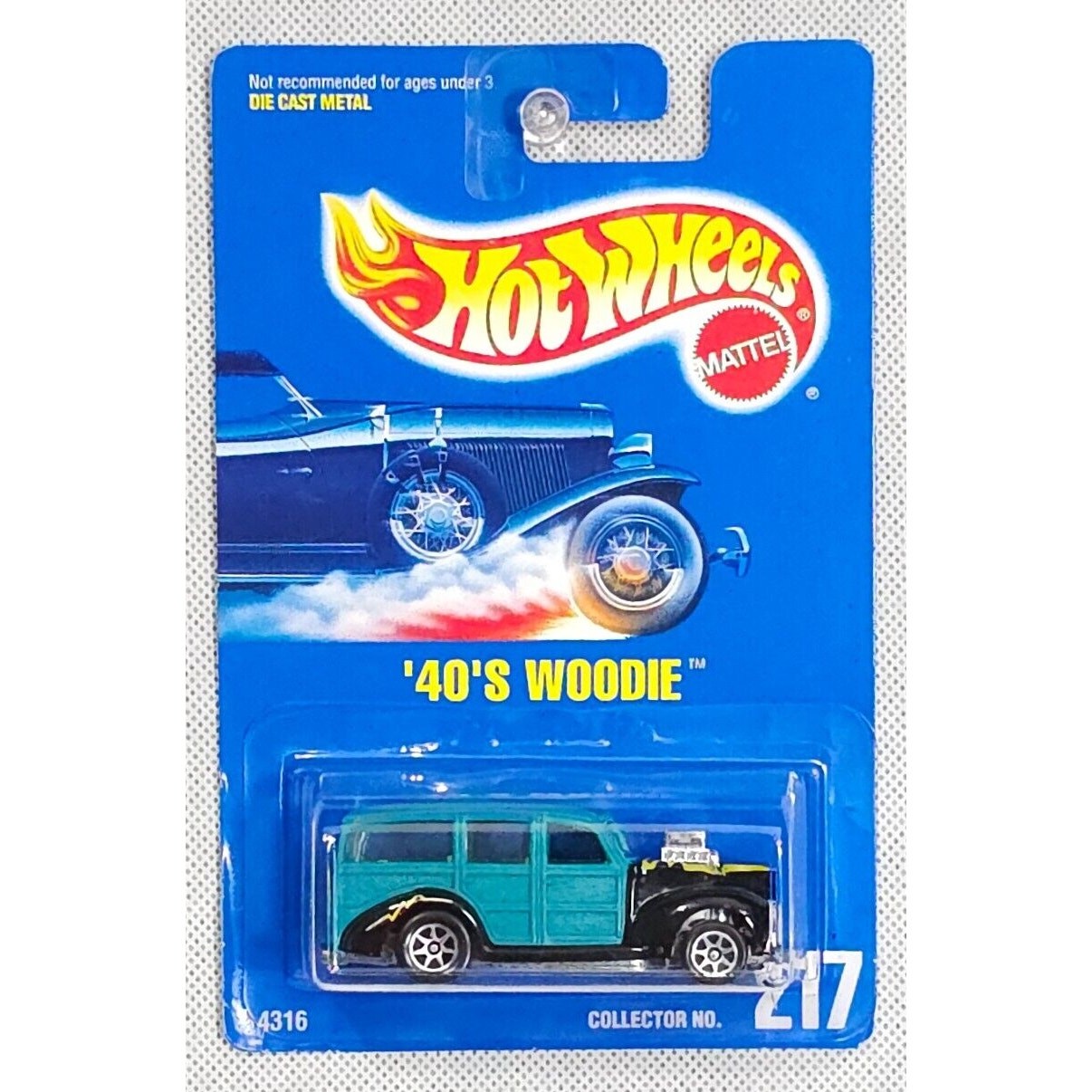 Hot Wheels 1991 '40s Woodie Diecast Car #217 Teal/Black Carded