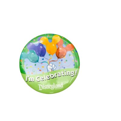 Disney Parks Disneyland "I'm Celebrating" Button Pin Multicolor Mickey Mouse Ears Balloons