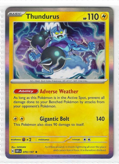 Thundurus 070/197 Obsidian Flames Pokémon TCG Card