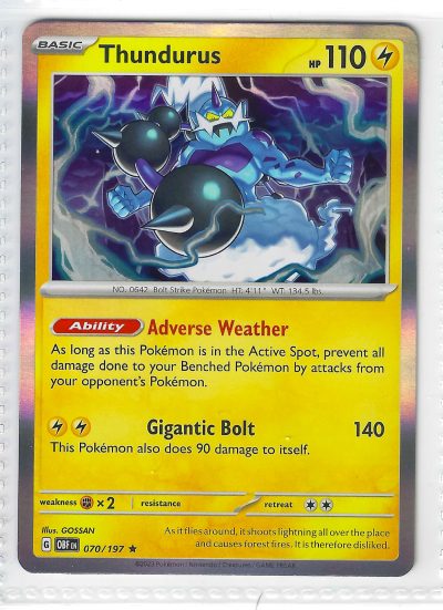 Thundurus Pokemon Card 070/197 Obsidian Flames Lightning Basic