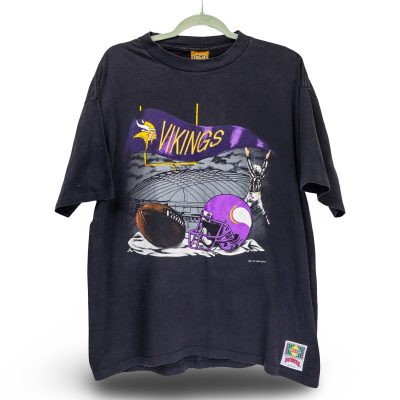 Nutmeg Minnesota Vikings T-Shirt Mens Large Black 1993 NFL Graphic Excellent