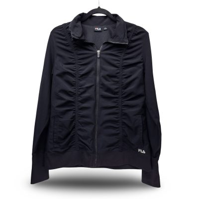 Fila Sport Track Jacket Womens Large Black Ruched Front Zip Up Excellent