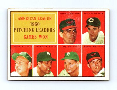 1961 Topps #48 American League 1960 Pitching Leaders Games Won Perry Ditmar
