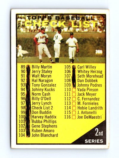 1961 Topps #98b 2nd Series Checklist: 89-176