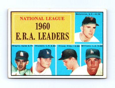 1961 Topps #45 National League 1960 E.R.A. Leaders McCormick Drysdale Williams