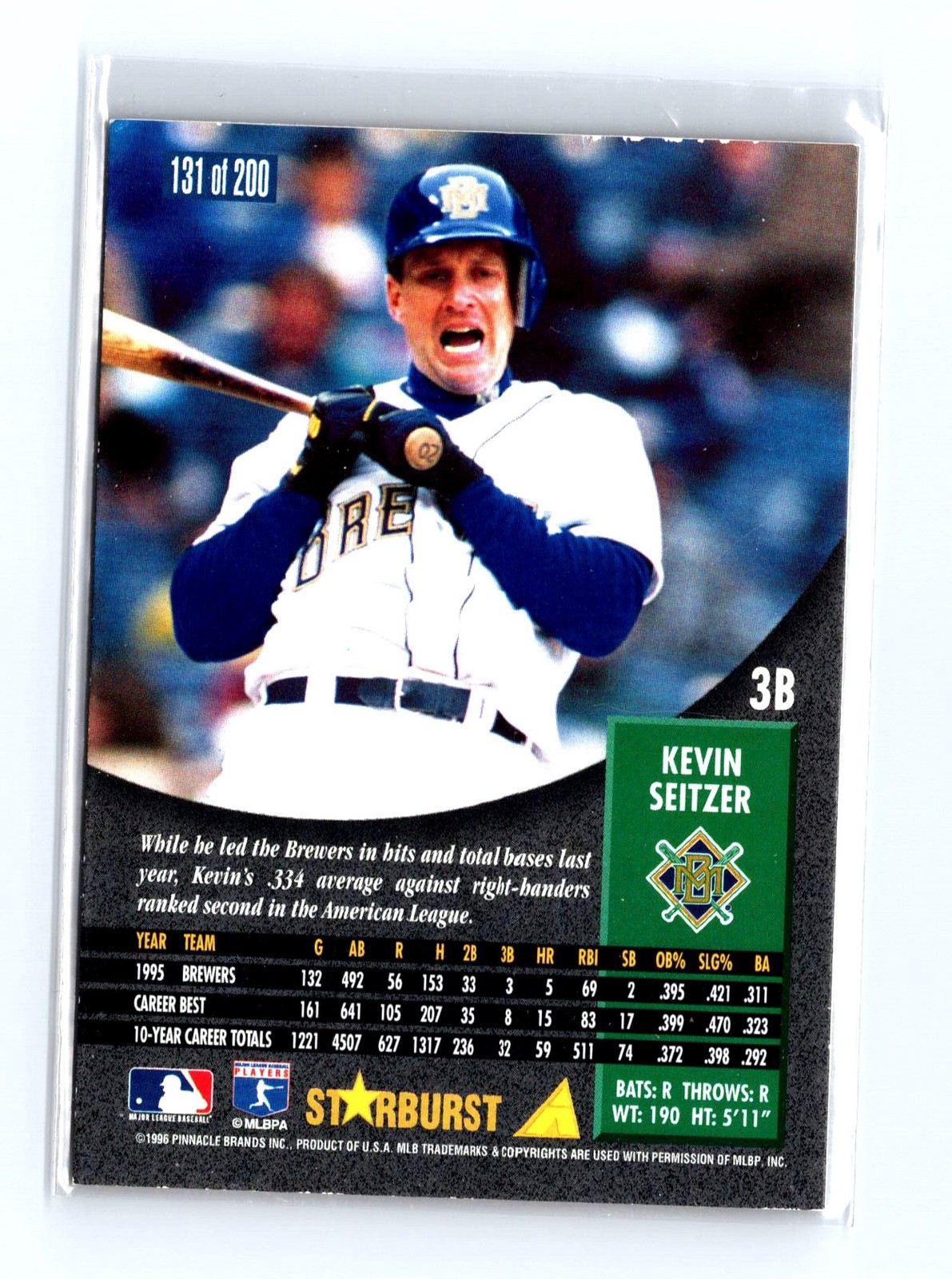 1996 Pinnacle #131 Kevin Seitzer Starburst Baseball Card - Image 2