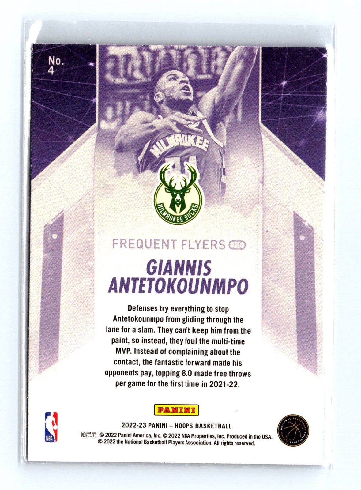 2022-23 Hoops #4 Giannis Antetokounmpo Frequent Flyers Holo - Image 2