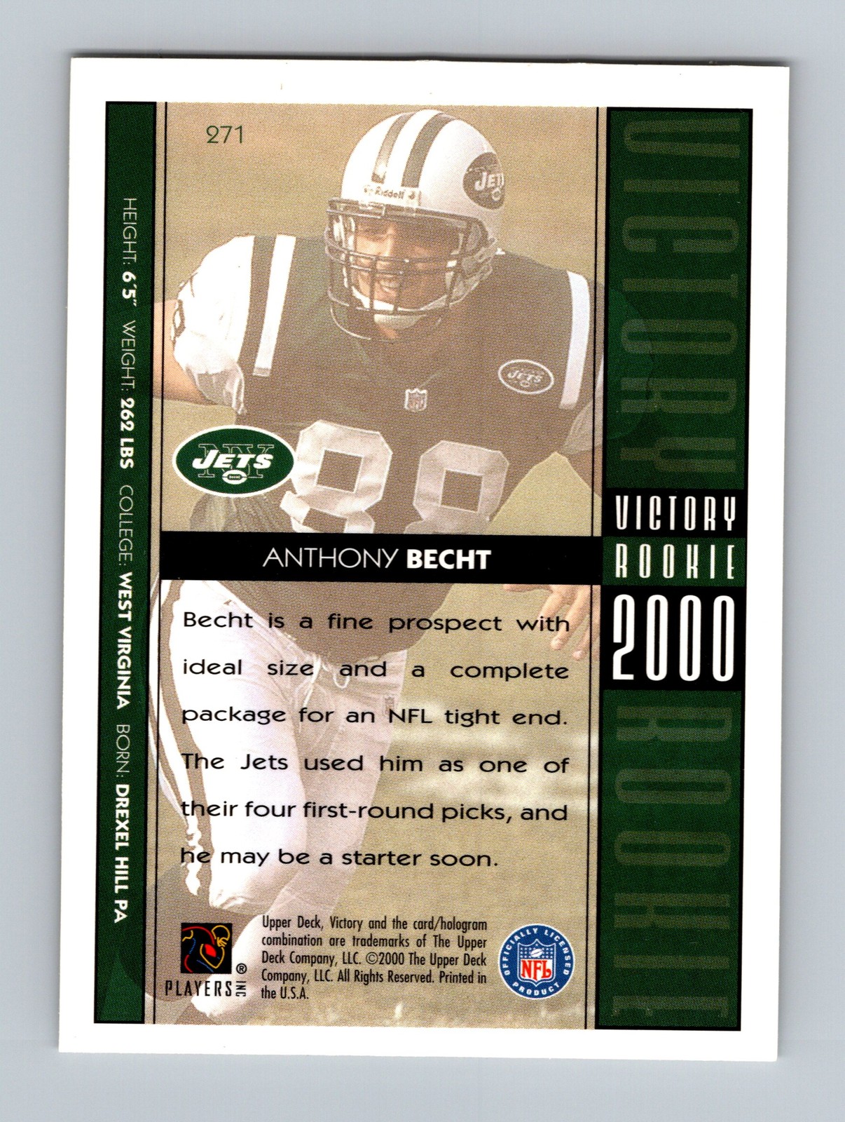 2000 Upper Deck Victory #271 Anthony Becht Rookie Card - Image 2
