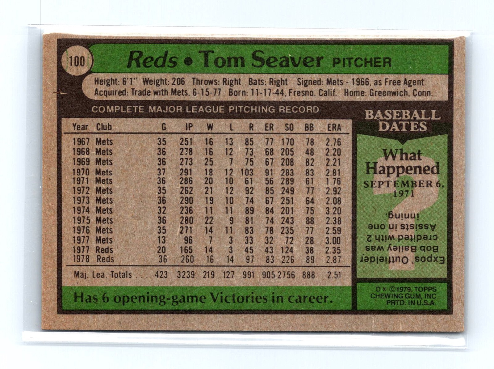 1979 Topps #100 Tom Seaver - Image 2