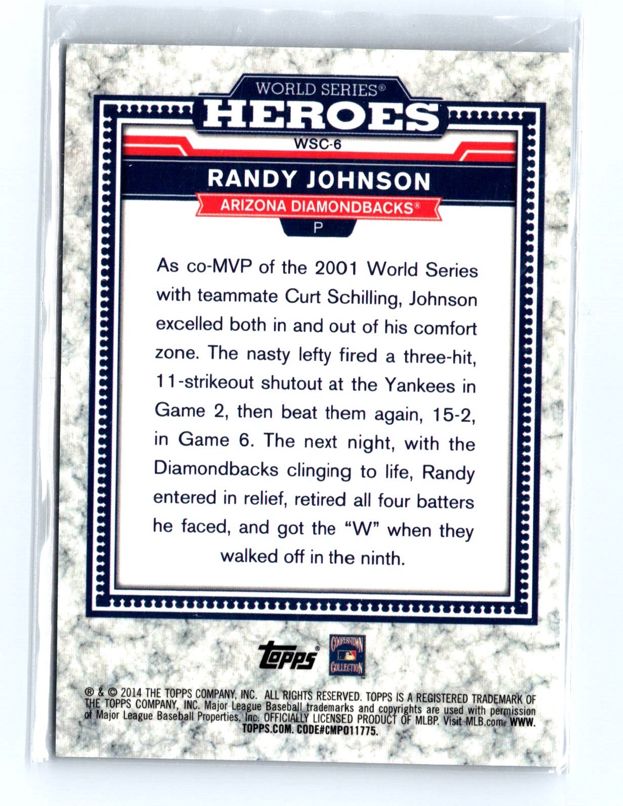 2014 Topps Chrome Update #WSC-6 Randy Johnson World Series Heroes - Image 2