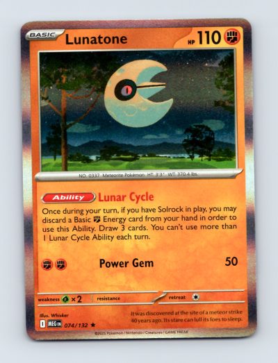 Pokemon Lunatone 074/132 Mega Evolution Holo Card Fighting Type Excellent