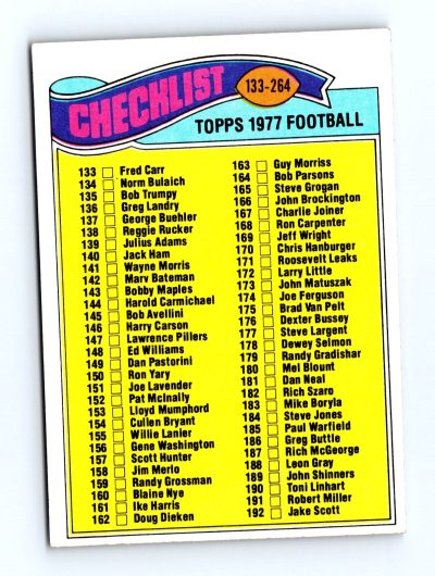 1977 Topps #256 Checklist: 133-264 NFL - Set Break