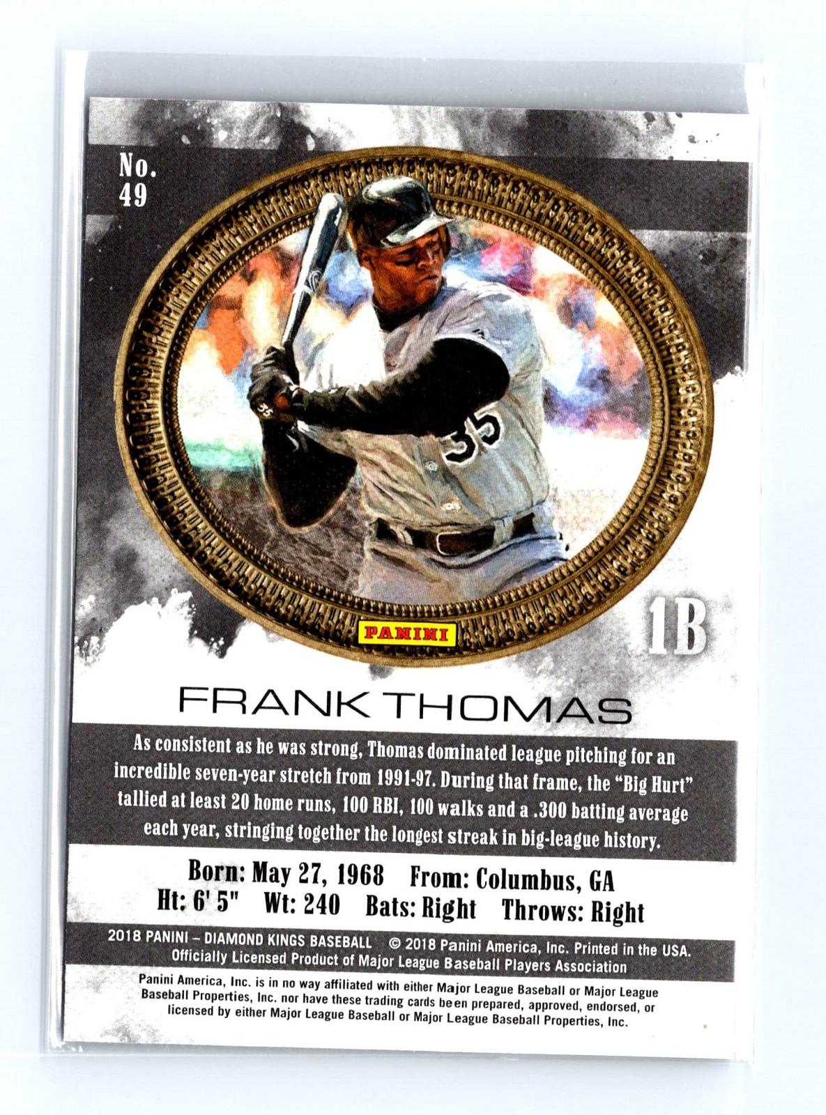 2018 Panini Diamond Kings #49 Frank Thomas "The Big Hurt" Chicago White Sox Baseball Card - Image 2