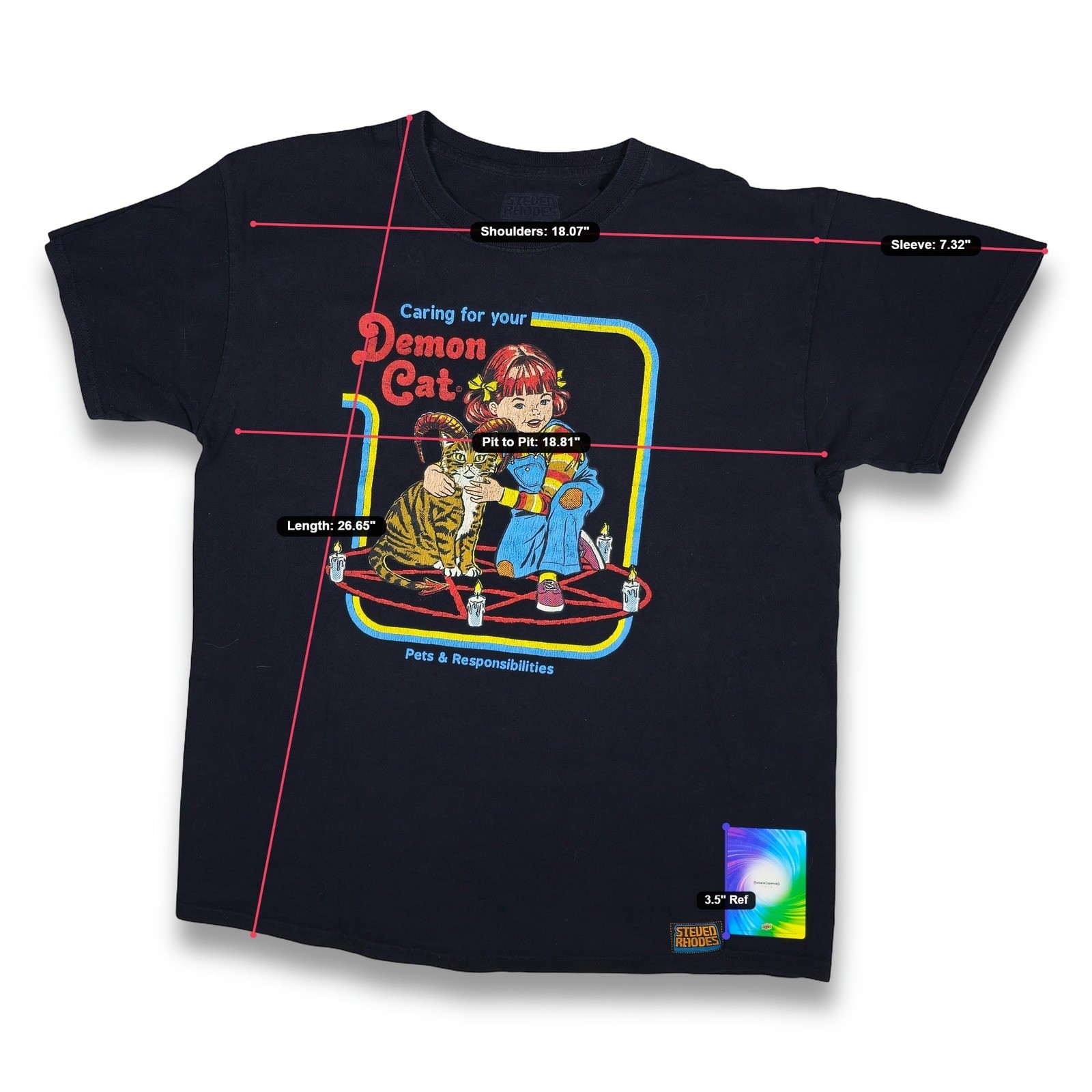 Steven Rhodes Demon Cat Graphic Tee Unisex M Black Excellent Retro Occult Shirt - Image 3