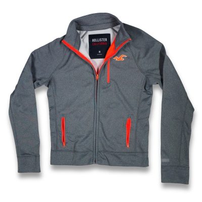 Hollister Track Jacket Men's M Gray Full Zip Neon Trim Activewear Excellent